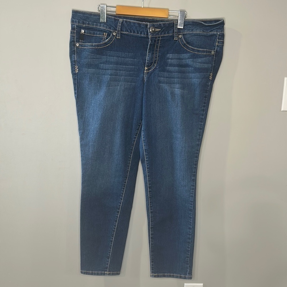 Torrid Denim Blue Stretch Skinny Jean Designed Feathering Size 22S